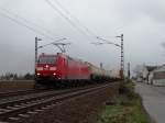 DB Schenker Rail 185 161-7 mit Druckgaskesselwagen am 30.01.15 bei Ladenburg