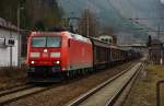 185 067-6 bei der Durchfahrt mit einen gemischten Güterzug von Probstzella am 11.03.15.