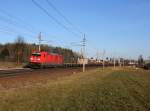 Die 185 211 mit einem Güterzug am 08.02.2014 unterwegs bei Andorf.