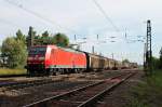 Am 06.06.2014 hatte 185 118-7 die Aufgabe einen gemischten Güterzug nach Mannheim Rbf zu bringen, als sie durch den Bahnhof von Orschweier durchfuhr.
