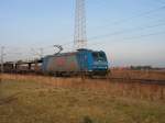 BR 185 518-8 von TXL am 16.2.07mit einem leeren Autotransport bei Drakenburg auf der KBS 380 Bremen - Hannover.