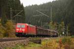 185 345-6 DB Schenker auf der Frankenwaldrampe bei Förtschendorf am 09.10.2015.