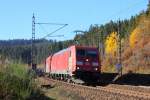 185 330-5 DB Schenker  green gargo  bei Steinbach im Frankenwald am 03.11.2015.