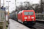 185 356-3 durchfährt mit einem KLV Recklinghausen-Süd 30.1.2016