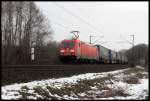 DB Green Cargo 185322 mit  LKW Walter  Zug am 19.2.2016 um 12.02 Uhr durch Osnabrück - Hörne in Richtung Münster.