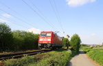 Ein Nachschuss von der 185 302-7 DB kommt von einer Schubhilfe vom Gemmenicher Tunnel zurück nach Aachen-West. 
Aufgenommen an der Gemmenicher-Rampe am Gemmenicher-Weg auf dem Montzenroute. 
Bei Sommerwetter am Abend vom 12.5.2016.