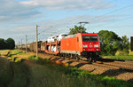 185 366-2 mit einem gemischten Güterzug in Zschortau, am 18.06.2016.