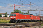 Doppeltraktion, mit den DB Loks 185 130-2 und 185 103-9, durchfahren den Bahnhof Pratteln. Die Aufnahme stammt vom 16.07.2016.