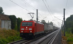 185 267 führte am regnerischen 30.07.16 einen KLV-Zug durch Brehna Richtung Bitterfeld.
