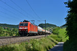 185 129 mit einem Gaskesselzug am 23.06.2016 bei Zeihen. 