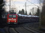 185 043-7 DB  kommt mit einem Audi-VW-Skoda-Zug aus Osnabrück nach Kortenberg-Goederen(B) und kommt aus Richtung Mönchengladbach-Hbf,Rheydt-Hbf,Wickrath,Beckrath,Herrath und fährt durch