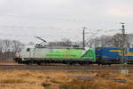 Die 185 389-4  DB Schenker CO2-frei auf der Schiene für AUDI Logistik  am 24.03.2018 in Nassenheide.