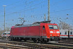 DB Lok 185 130-2 durchfährt am 07.02.2023 solo den badischen Bahnhof.