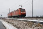 185 094-0 und 185 093-2 fahren am 14.2.09 von Altnau Richtung Gttingen.