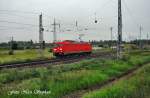 Die nigel-nagel-neue 185 403-3 als Tfzf 59991 Rheydt - Hennigsdorf auf Probefahrt bei Wustermark (15.06.09)