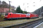 Seltenes Zusammentreffen in Rbeland. Im Rahmen der Testfahrten der BR 185 und BR 189 auf der Rbelandbahn trafen am 04.11.2004 die 171 003, 185 079 und 189 048 zusammen.