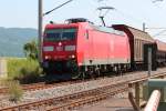 185 150-0 mit einem Gterzug in Richtung Saalfeld aufgenommen am B zwischen Uhlstdt und Rudolstadt.25.07.2012