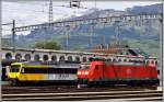 ET 10.121 der Montafonerbahn und DB 085 093-2 in Buchs SG (08.05.2014)