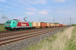 185 612-9 Emons als Containerzug fährt bei Benndorf auf der Bahnstrecke Magdeburg–Leipzig (KBS 340) in Richtung Halle (Saale). [25.5.2017 - 15:40 Uhr]