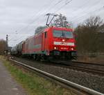 IGE 185 406-6 mit Kesselwagenzug in Fahrtrichtung Norden. Aufgenommen in Wehretal-Reichensachsen am 19.03.2016.