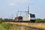 Railpool 185 692, vermietet an HSL Logistik, mit SaarRail-Zug DGS 69471 Brake - Neunkirchen (Saar) Hbf (bei Diepholz, 03.09.18).