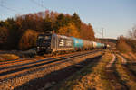 185 574 MRCE/RTBC mit einem Kesselwagenzug bei Postbauer-Heng Richtung Nürnberg, 24.02.2019