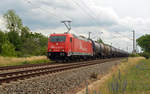 185 603 der Rheincargo schleppte am 20.06.19 einen Kesselwagenzug durch Greppin Richtung Dessau.