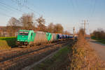 185 607 und 185 577 mit einem Wascosa Düngerzug bei Neustadt a. Aisch Richtung Würzburg, 30.03.2019