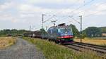 BRLL 185 601  NightRider , vermietet an HSL Logistik, mit SaarRail-Zug DGS 69471 Brake - Neunkirchen (Saar) Hbf (Vehrte, 16.08.19).