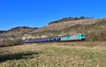 185 618 + 185 577 mit einem Düngerzug am 08.03.2022 bei Himmelstadt.