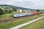 185 540-2 mit einem Aufliegerzug in Hermannspiegel am 31.08.2022