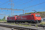 Doppeltraktion, mit den Loks 185 585-7 und 185 587-3 durchfährt solo den Bahnhof Pratteln. Die Aufnahme stammt vom 25.06.2022.