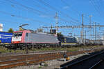 Doppeltraktion, mit den Loks 185 591-5 und 185 567-5 durchfährt am 13.10.2023 den Bahnhof Pratteln.