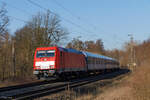 185 391-0 (Railpool / Train Charter Service) mit dem RE3 Richtung Hamm Hbf und 185 394-4 am Zugschluss in Castrop-Rauxel, 3. März 2026