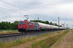 Am 07.07.26 schleppte 185 632 der RCG einen Ganzzug Gaskesselwagen durch Braschwitz Richtung Halle(S).