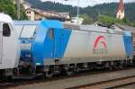 TX Logistik Variante II: 185 510-5 in blau-silber. (Kufstein, 20.07.08)