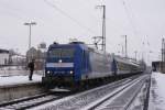 185-CL 009 mit dem RE 13 (Eurobahn Ersatzverkehr) bei der Ausfahrt in Unna am 13.02.2010 um 13:24 Uhr