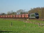 185 567-5 der MRCE fhrt fr CFL Cargo. Hier mit einem Ganzzug in Richtung Sden bei Hermannspiegel im Haunetal. Aufgenommen am 06.04.2010.