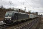 185 571-7 mit Containerzug in Fahrtrichtung Norden.