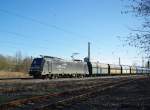 Das Licht war schon grenzwertig als am 19.03.2011 noch die 185 567-5  mit ihrem Kokszug in Fahrtrichtung Norden durch Eschwege West kam.