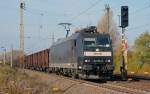 185 551, welche im Moment fr CFL Cargo fhrt, zog am 28.10.11 einen Hochbordwagenzug durch Leipzig-Thekla Richtung Engelsdorf.