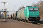 185 609-5 mit Getreidezug in Fahrtrichtung Norden. Aufgenommen am 07.03.2012 in Eichenberg.