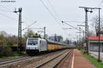 185 691-3  Railpool  mit einem Autotransportzug Richtung Nrnberg bei der Durchfahrt in Regensburg-Prfening, 10.04.2012
