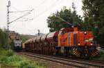 Lucky Day: Parallelfahrt einer northrail G1206 mit Schttgutwagen und der 185 555-0 von MRCE mit Containern in Hamburg-Unterelbe (30.08.2012)