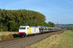 185 637 mit einem Autozug von Fallersleben nach Mnchen am 24.09.2011 unterwegs bei Himmelstadt.