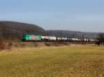 Die 185 608 mit einem Gterzug am 17.03.2012 unterwegs bei Wernfeld.