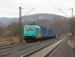 185 619-4 mit Containerzug in Fahrtrichtung Norden. Aufgenommen am 03.03.2013 in Wehretal-Reichensachsen.