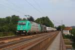 LTE 185 608 und 182 5xx mit einem Autozug am 06.07.2013 bei Regensburg-Prfening.