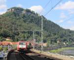 185 503 der ITL zusehen am 24.08.13 unterhalb der Festung Knigstein