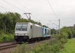 Am 22.September 2013 war RP 185 672 mit GA RTB/Railmagazin 186 110 als Tfzf bei Marienborn auf dem Weg Richtung Westen.